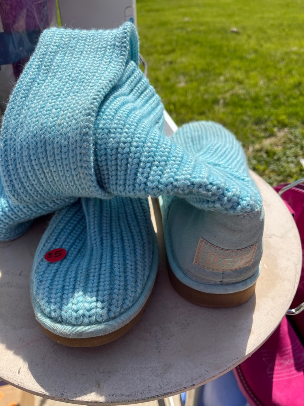 UGG Light Blue Knit Cuffed Slipper Boots